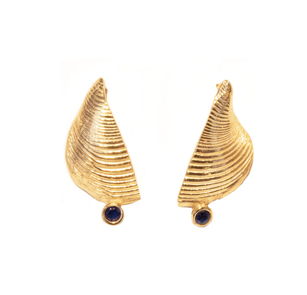 Shell Big Half Scallop Blue Earrings