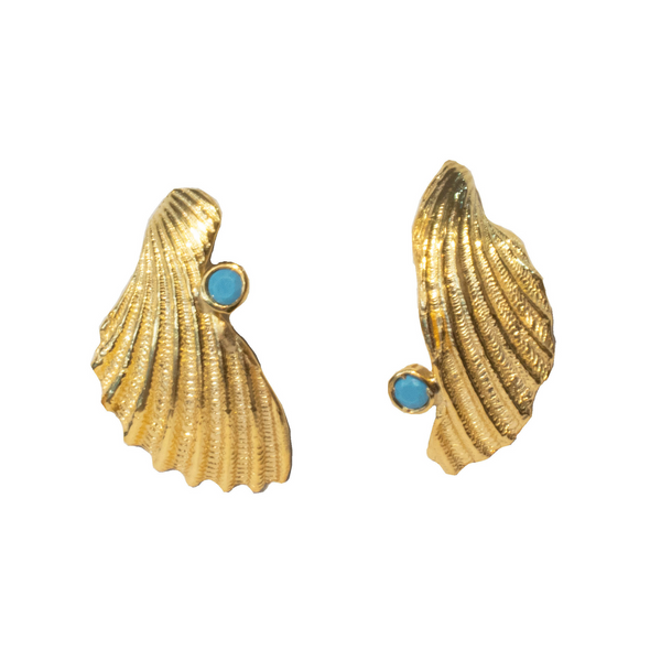 Shell Big Half Grainy Turquoise Earrings