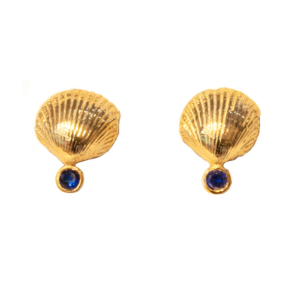 Shell Small Scallop Blue Stone Earrings