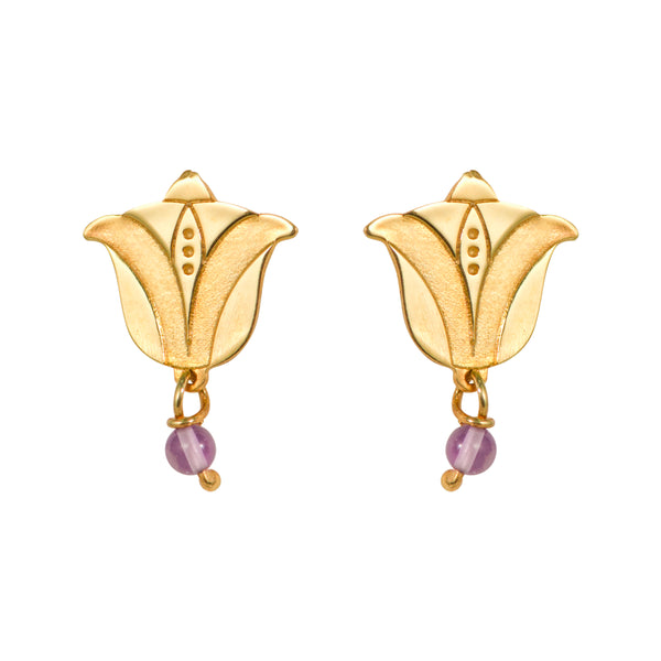 Flowers Small Tulip With Amethyst Stud Earrings