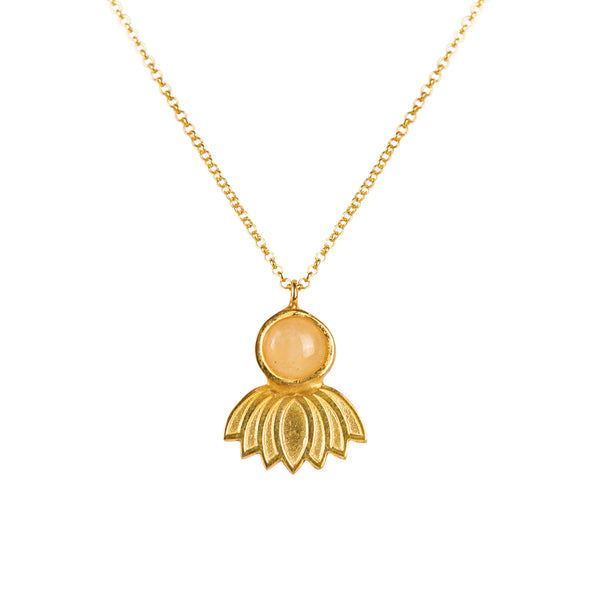 Lotus Small Flower Pink Quartz Stone Necklace