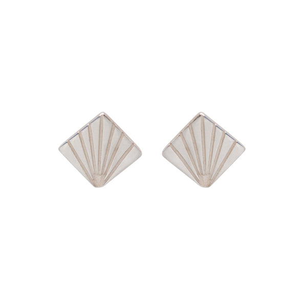 Retro Lotus Minimal Stud Rectangle Engraved Earrings