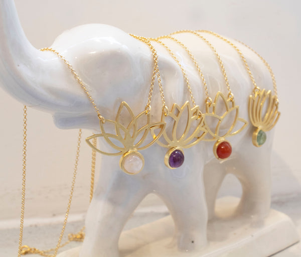 Lotus  Big Flower Topaz Gold-plated Necklace