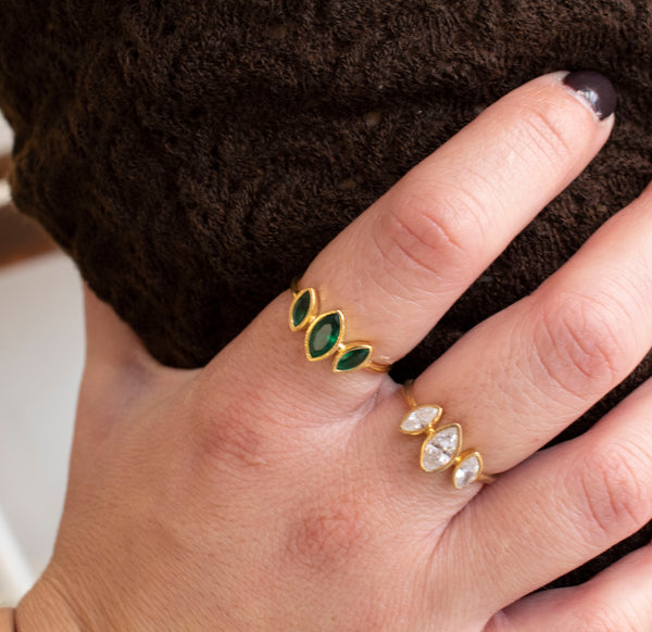 Marquise Triple  Green Zircon Ring