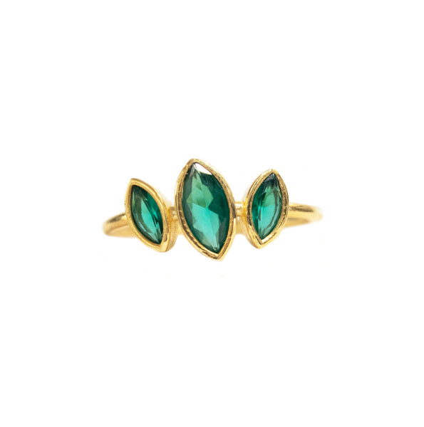 Marquise Triple  Green Zircon Ring
