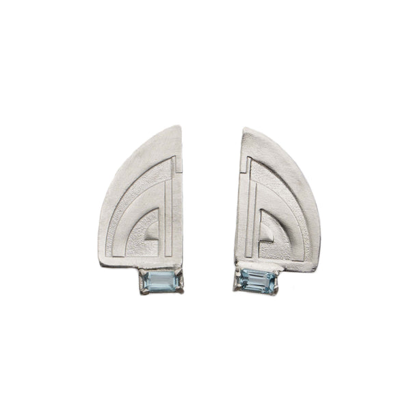 Art Deco Topaz Engraved Geometric Stud Earrings