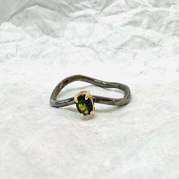 Solitaire Olive Green Oval Tourmaline Ring