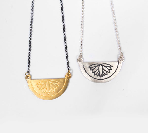 Retro Lotus Semi-Circle Engraved Lotus Necklace