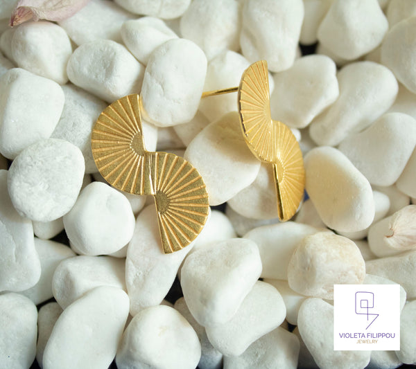 Retro Lotus Joined Semi-Circles Earrings