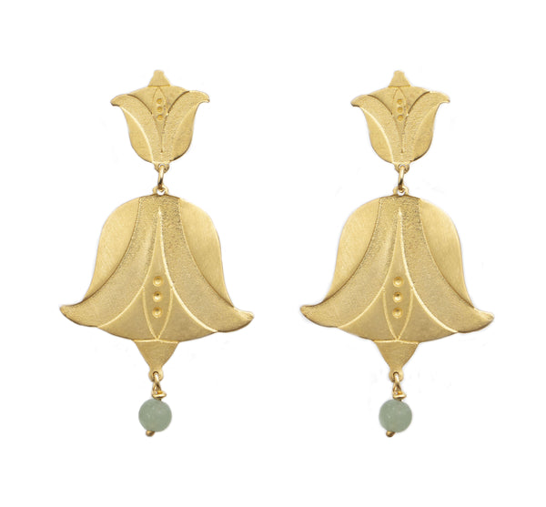 Flowers Big Tulips With Aquamarine Bead Earrings