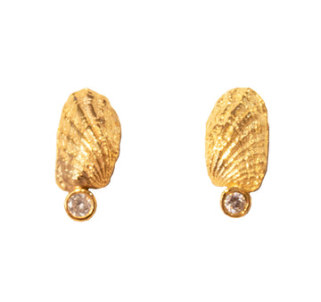 Shell Small Grainy White Stone Earrings