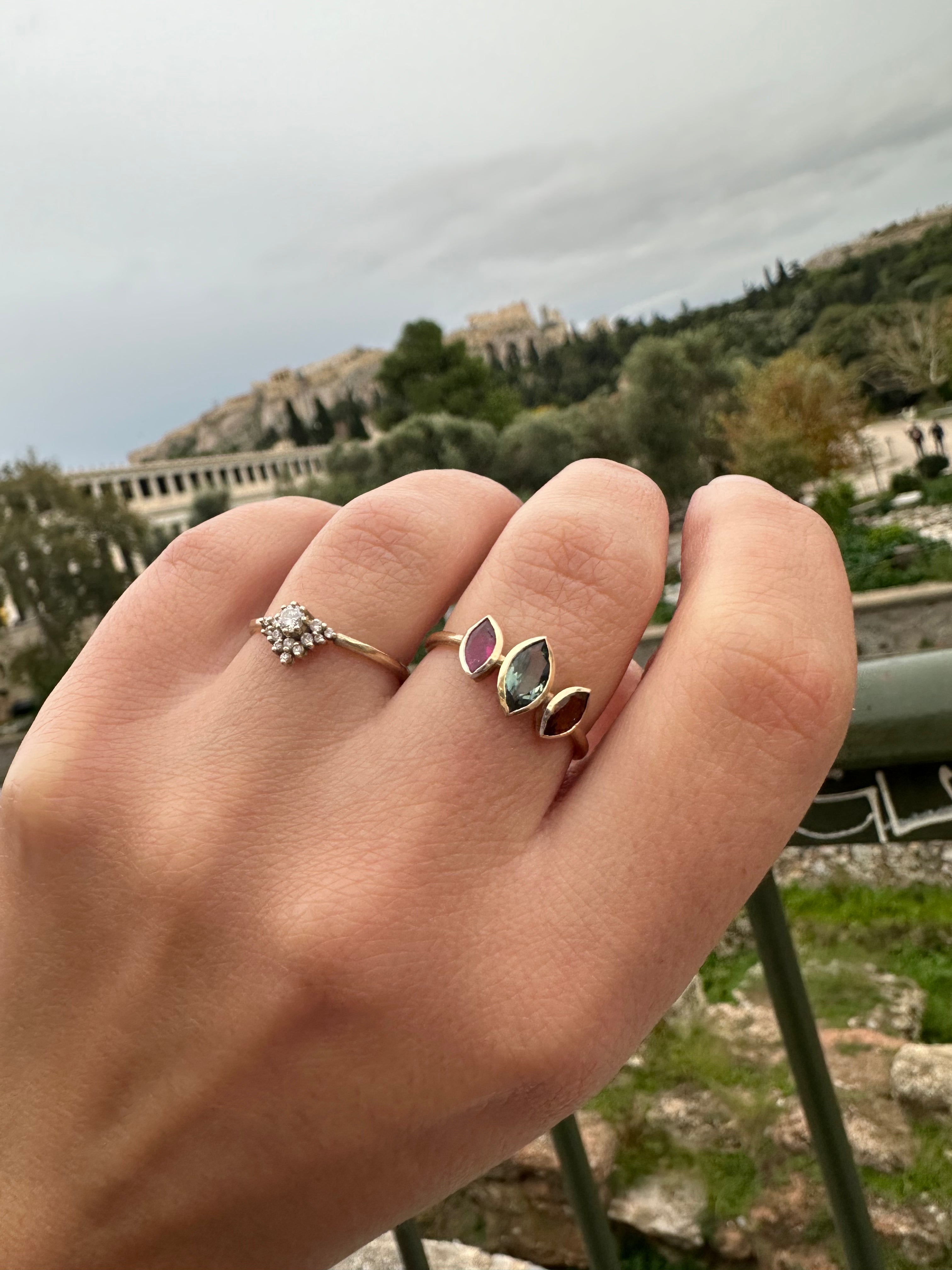 Δαχτυλίδι με τρείς τουρμαλίνες marquise από 9k χρυσό