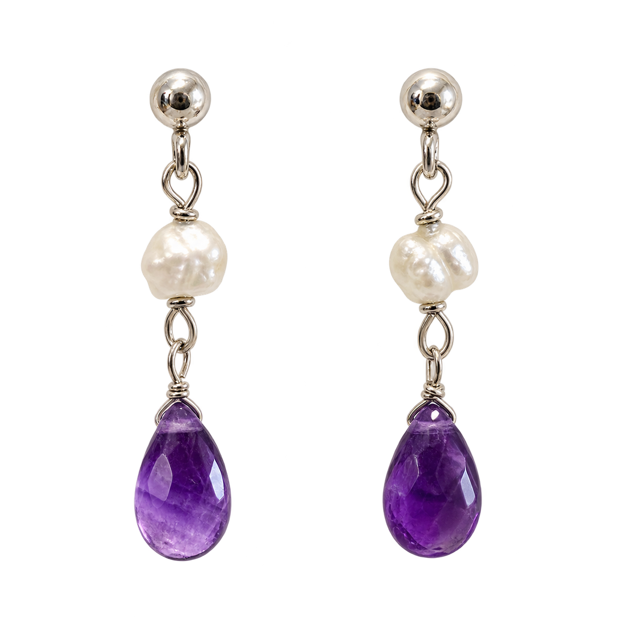 Aura Amethyst and Pearl Earrings