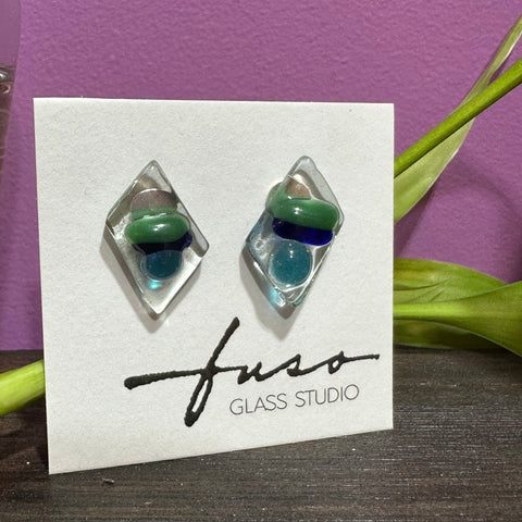 Blue Green Rhombus Earrings