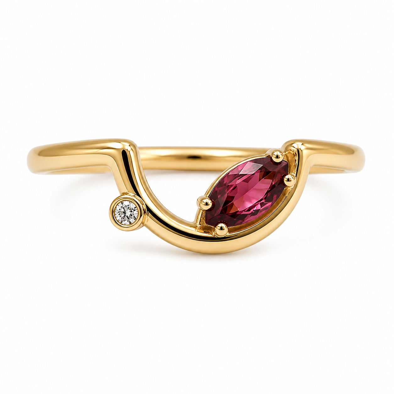 Smile Tourmaline and Diamond Ring 9 karats Gold