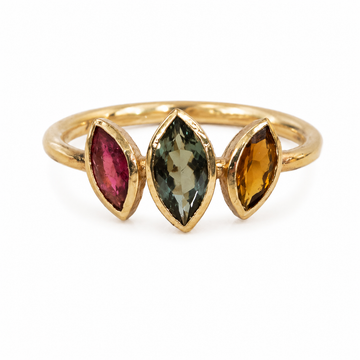 Triple Marquise Pink  Green Orange  Tourmaline Ring
