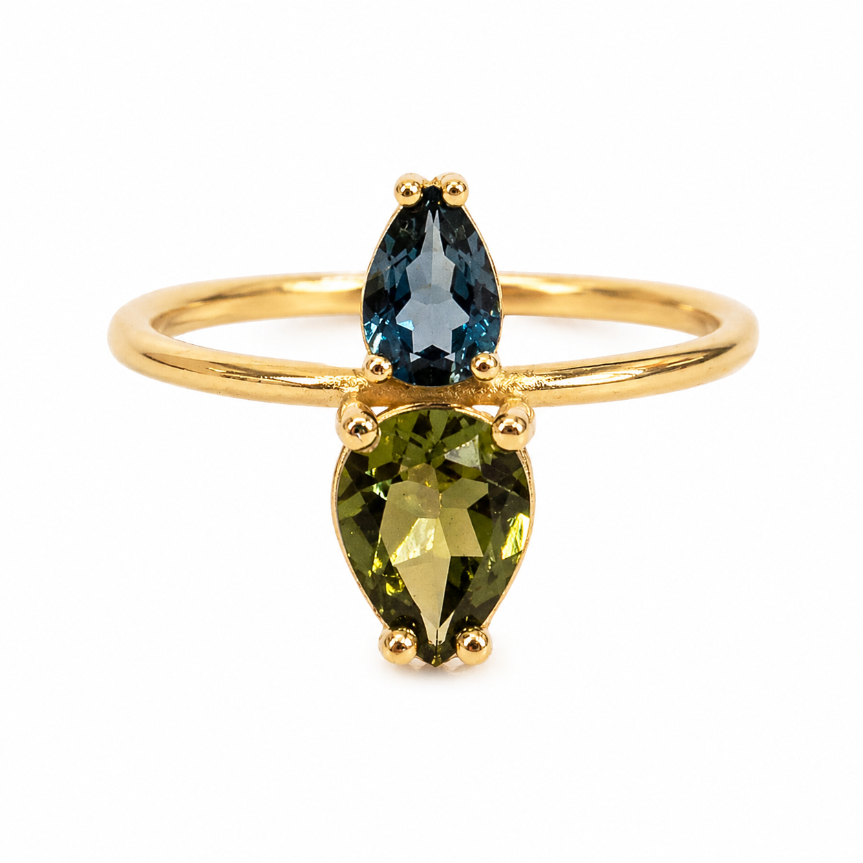 Joined Pear Blue and Green Tourmalines Ring