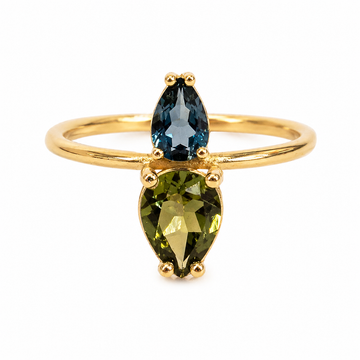 Joined Pear Blue and Green Tourmalines Ring