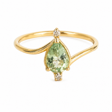 Pear  Green Tourmaline with Small Diamonds Ring
