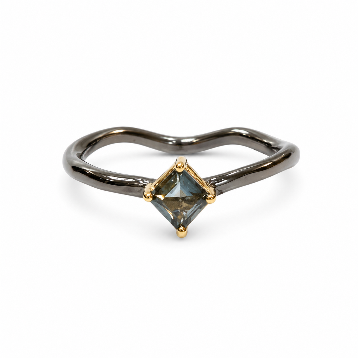 Solitaire Deep Blue Square Tourmaline Ring