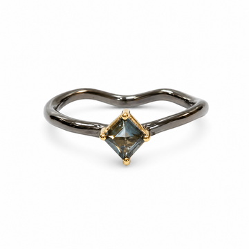 Solitaire Deep Blue Square Tourmaline Ring