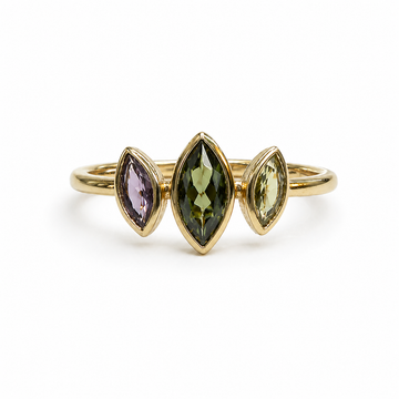 Triple Marquise Violet  Green Tourmaline Ring
