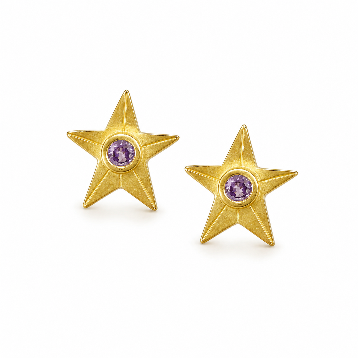 Celestial Star Stud Earrings with Purple Zircon