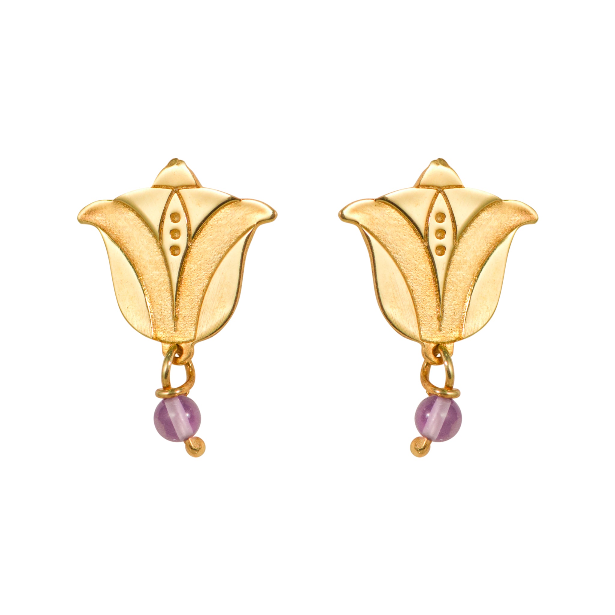 Flowers Small Tulip With Amethyst Stud Earrings