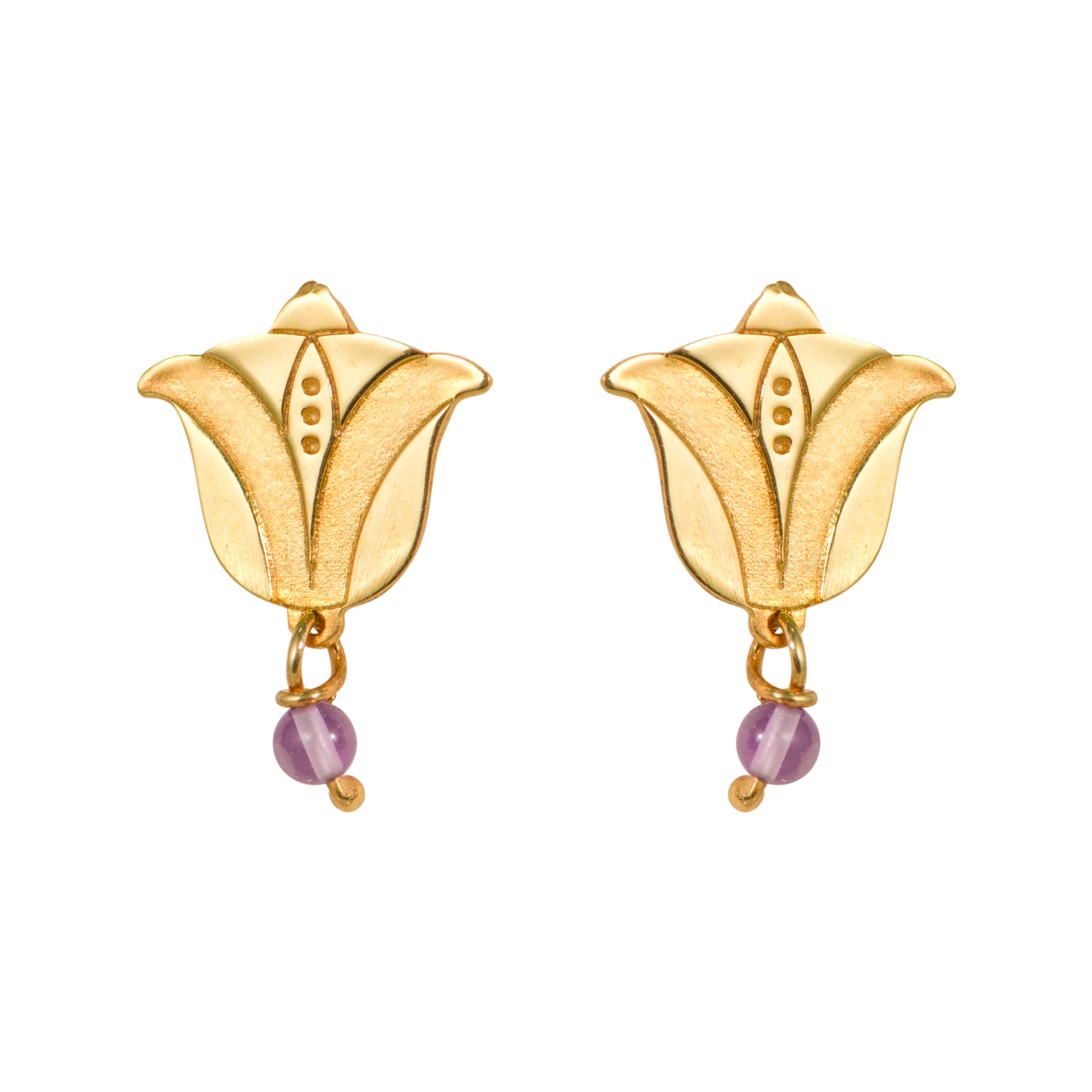 Flowers Small Tulip With Amethyst Stud Earrings