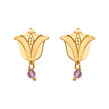 Flowers Small Tulip With Amethyst Stud Earrings