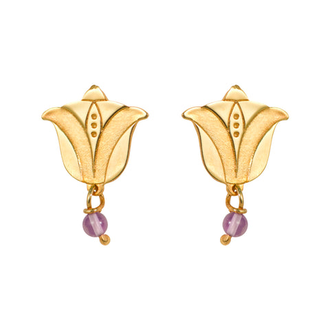 Flowers Small Tulip With Amethyst Stud Earrings