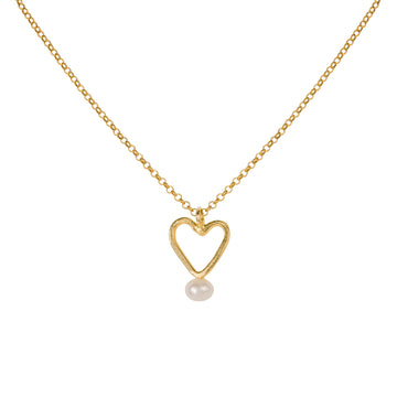 Simplicity Gold-Plated Heart with Pearl Necklace