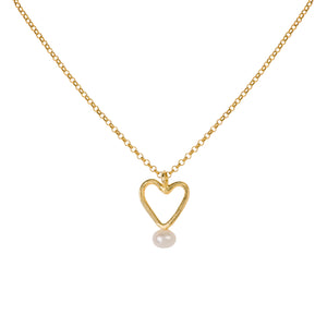 Simplicity Gold-Plated Heart with Pearl Necklace