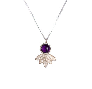 Lotus Small Flower Amethyst Stone Necklace