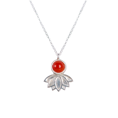 Lotus Small Flower Carneol Stone Necklace