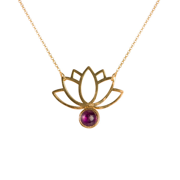 Lotus Big Flower  Amethyst Stone Gold-Plated Necklace
