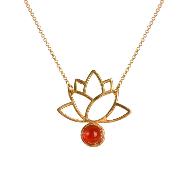 Lotus Big Flower  Carneol Stone Gold-plated Silver Necklace