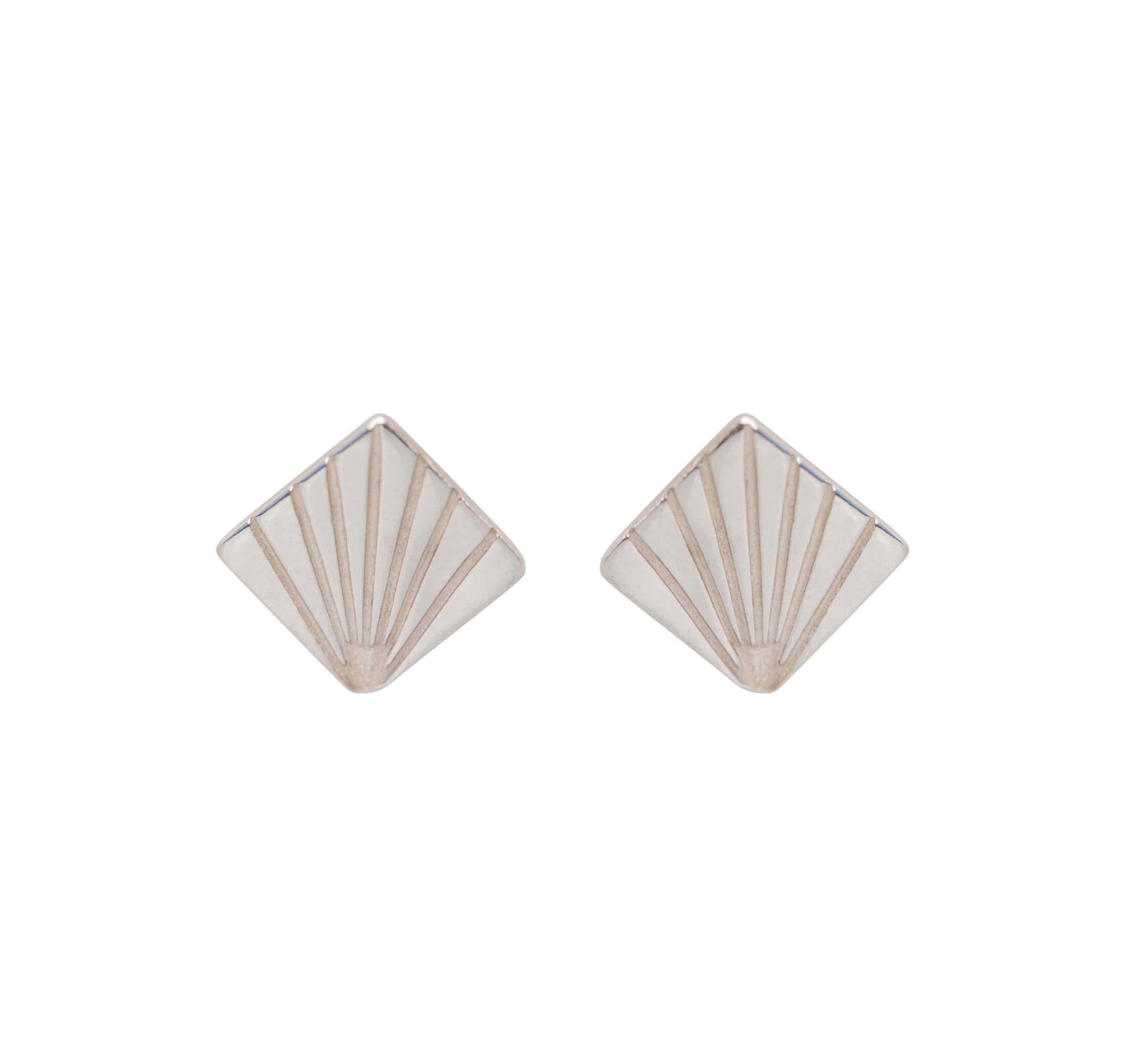 Retro Lotus Minimal Stud Rectangle Engraved Earrings