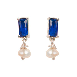 Simplicity Baguette Blue Zircon Pearl Stud Earrings