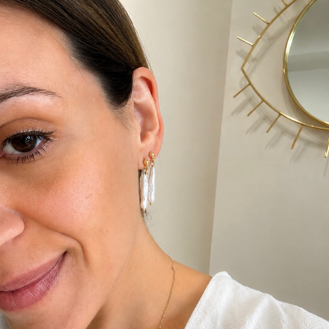 Organic Pearl Line Earrings