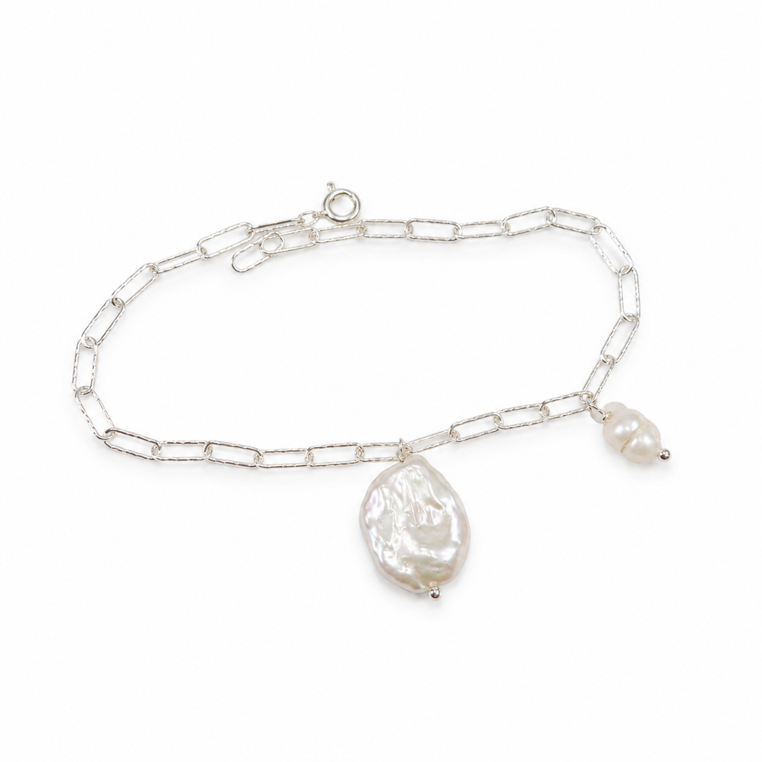 Organic Pearl Chain Bracelet with Oval Pearl Charm