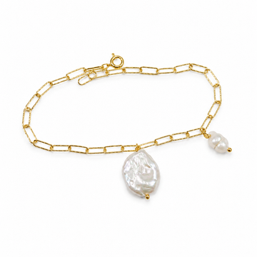 Organic Pearl Chain Bracelet with Oval Pearl Charm