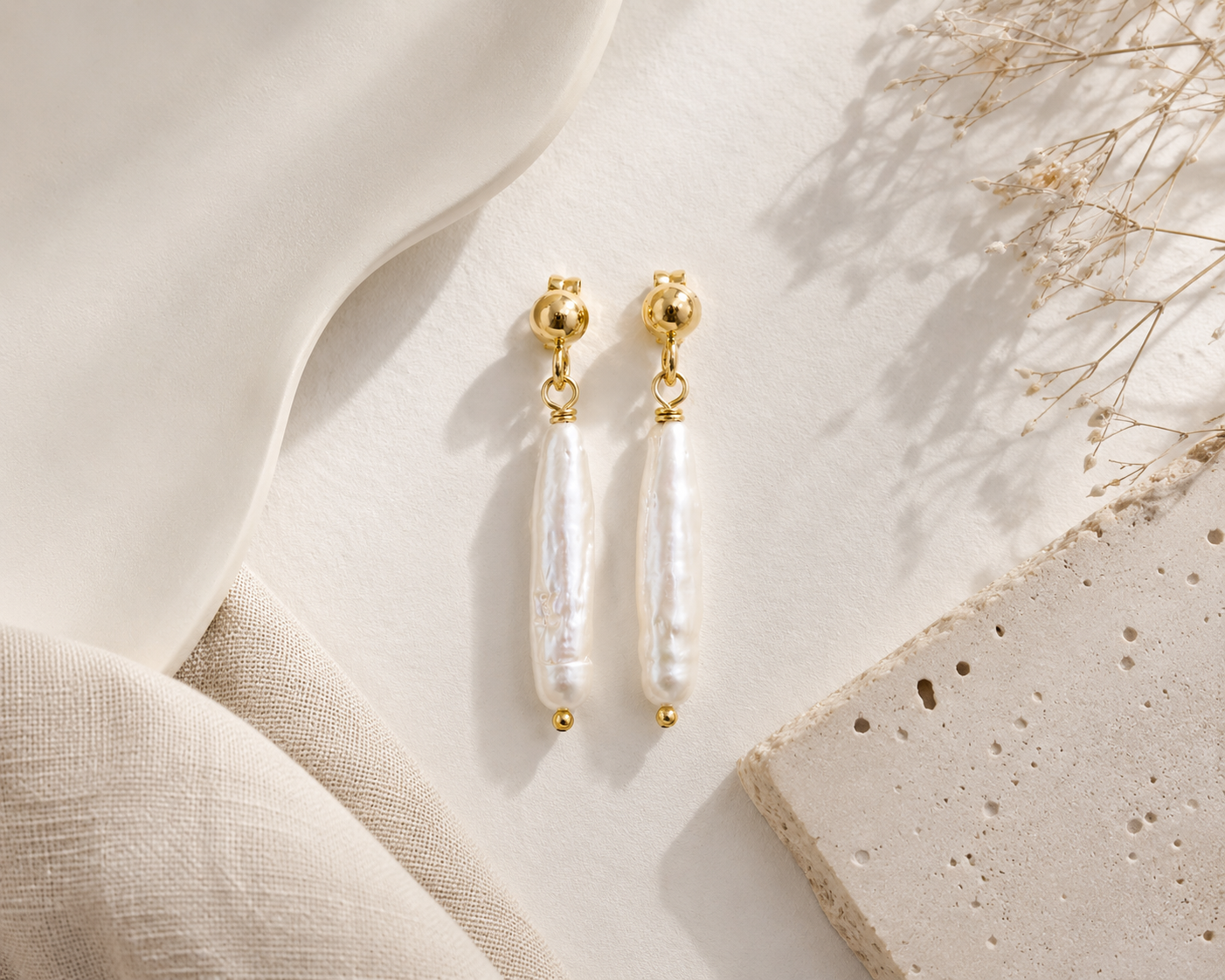 Organic Pearl Line Earrings