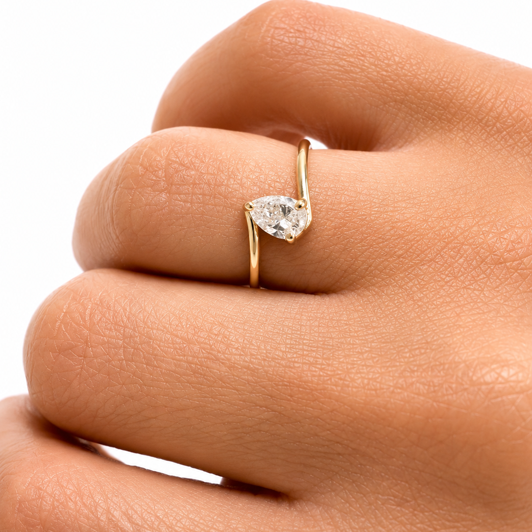Flame Pear Solitaire Ring