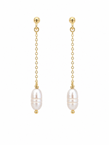 Minimalist Pearl Chain Dangle Earrings