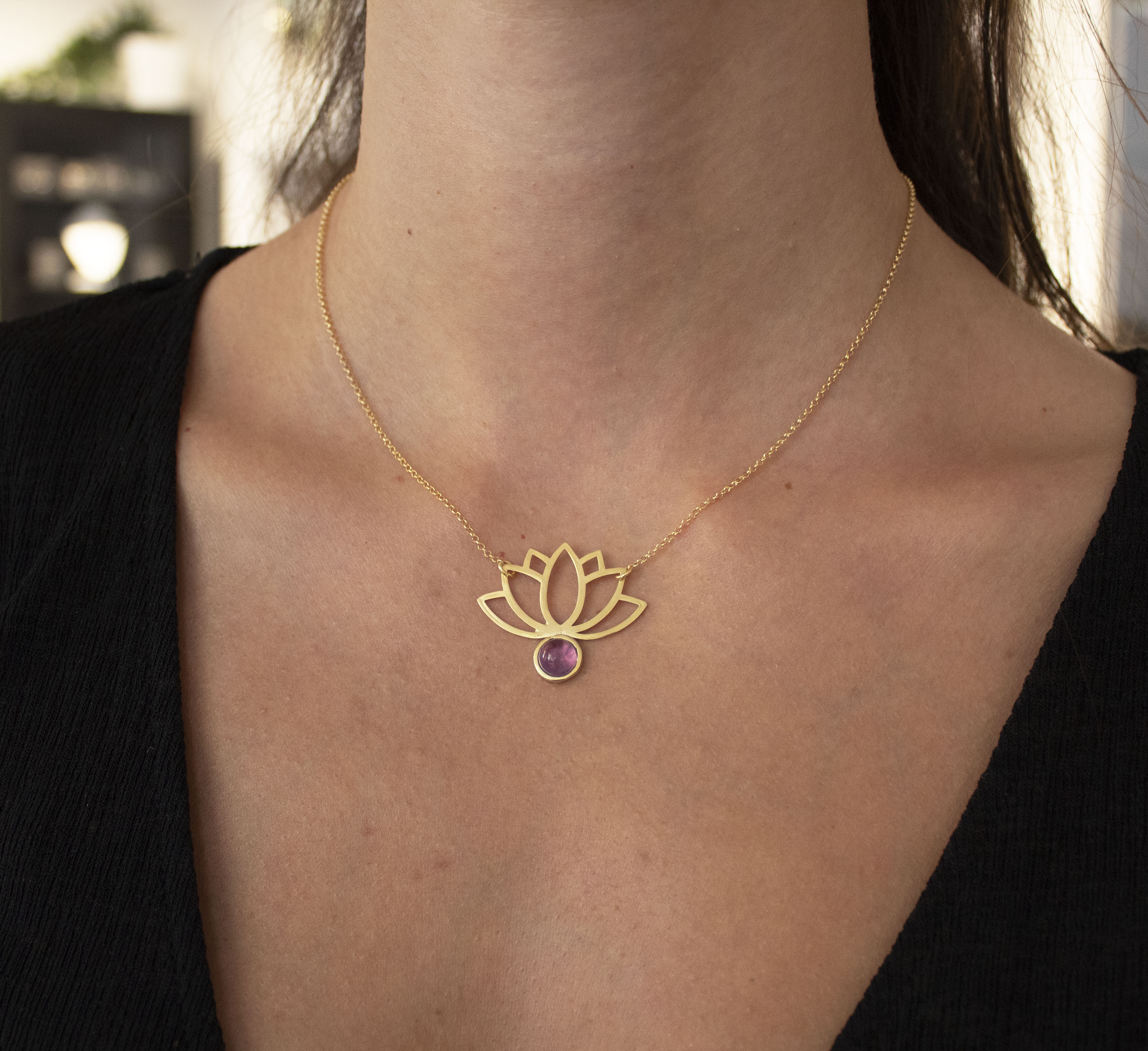 lotus necklace with amethyst stone