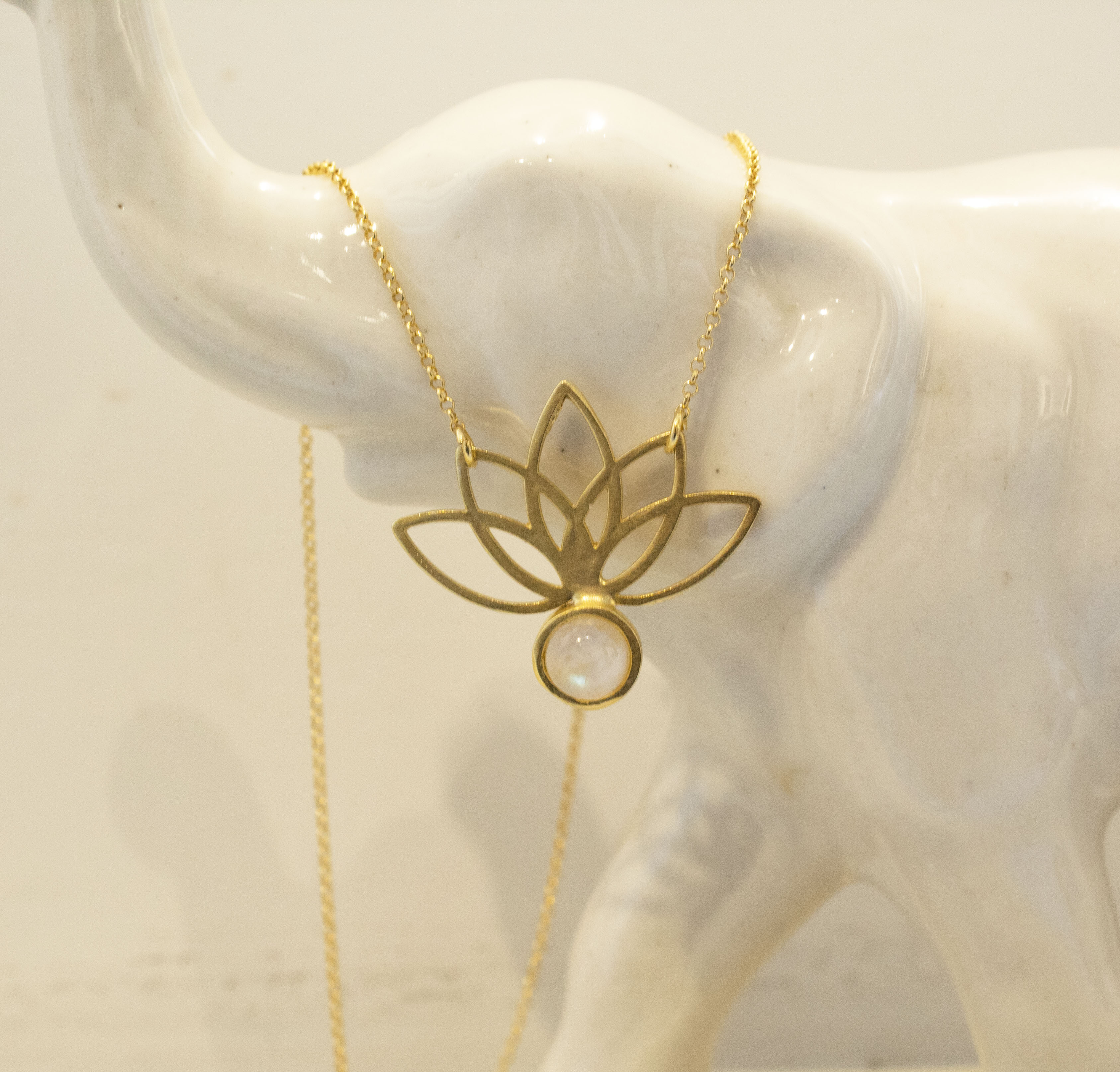 Lotus Big Flower Moonstone Gold-Plated Necklace