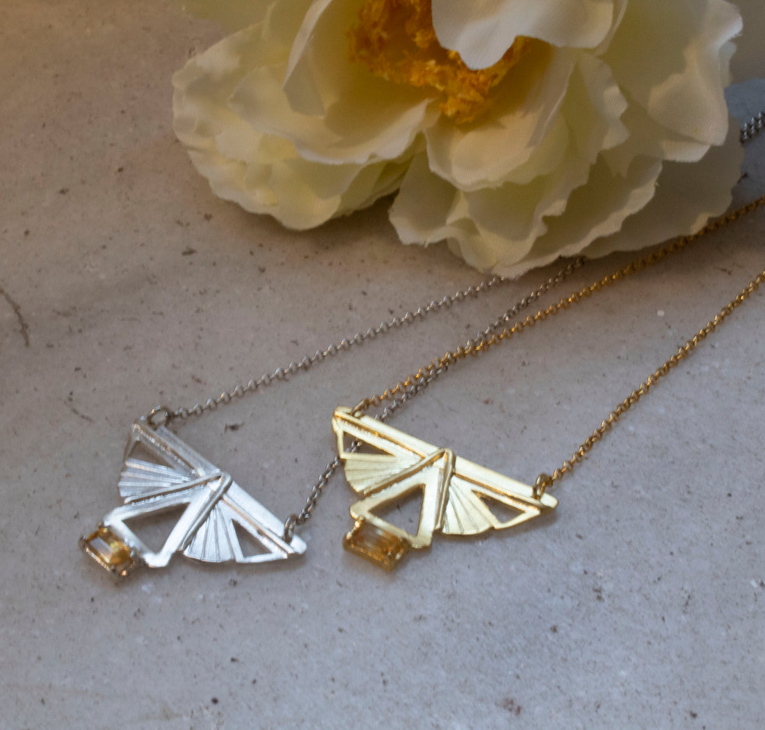Art Deco Butterfly Citrine Necklace