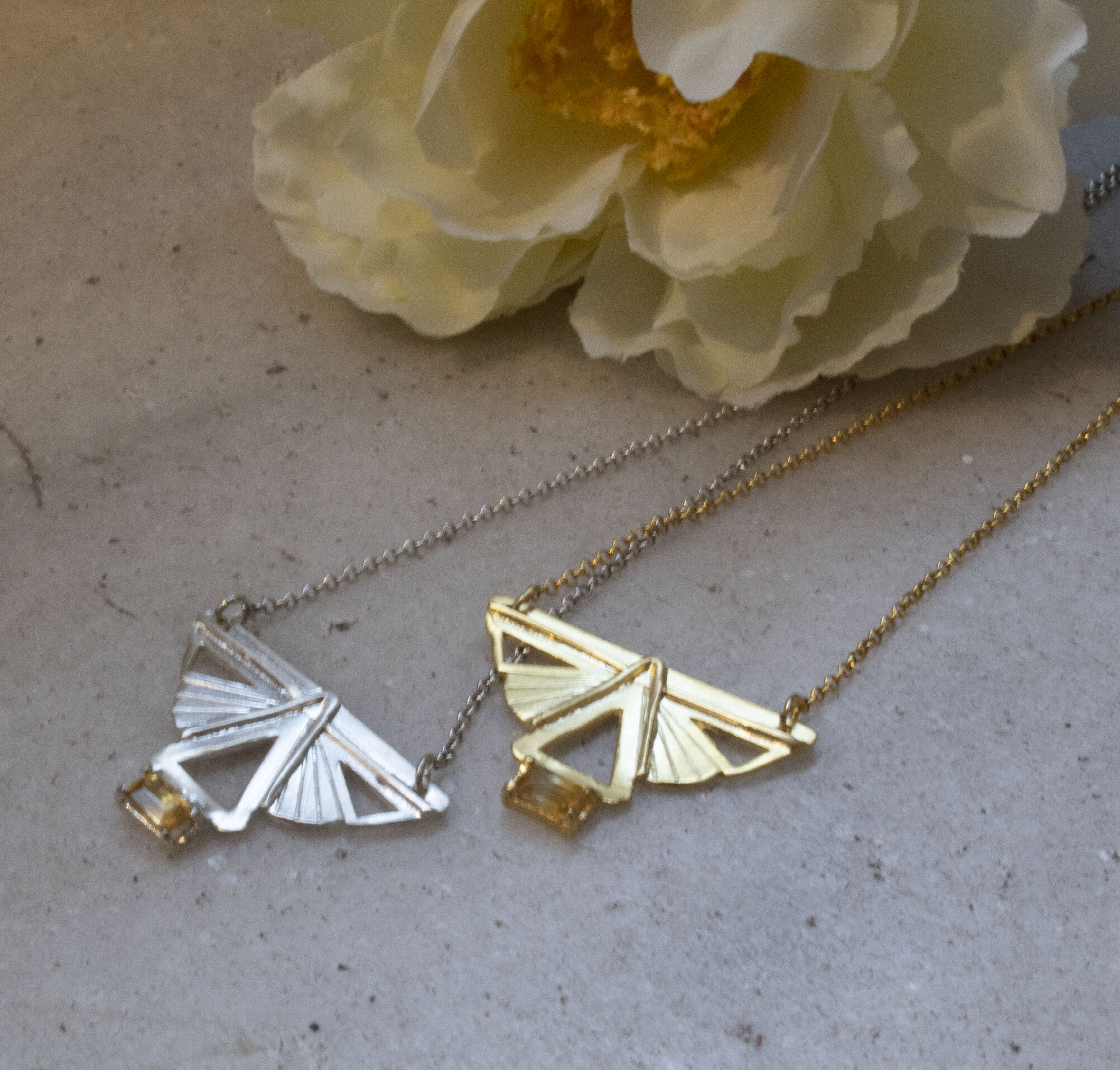 Art Deco Butterfly Citrine Necklace