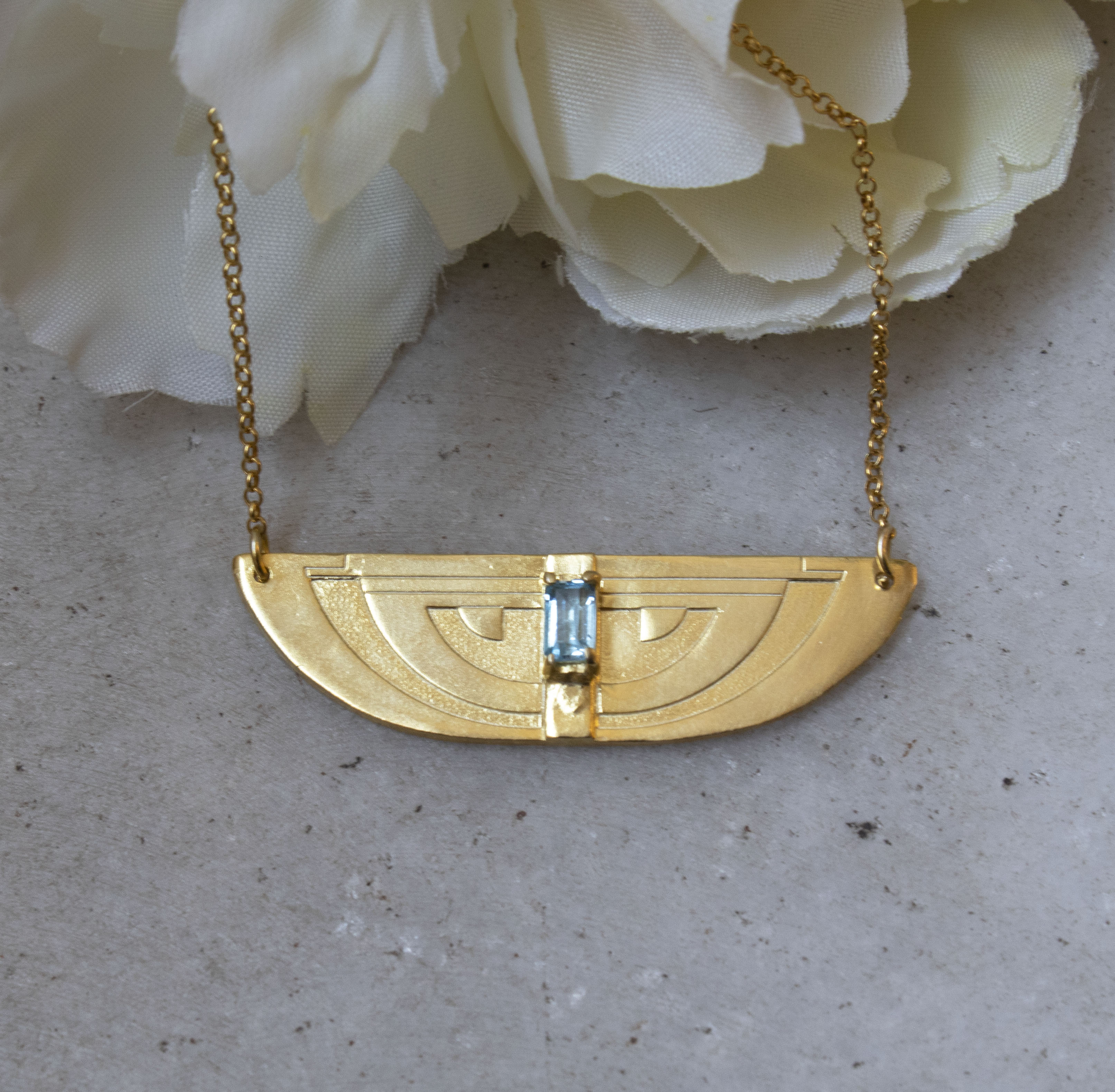 Art Deco Big Curved Topaz Necklace